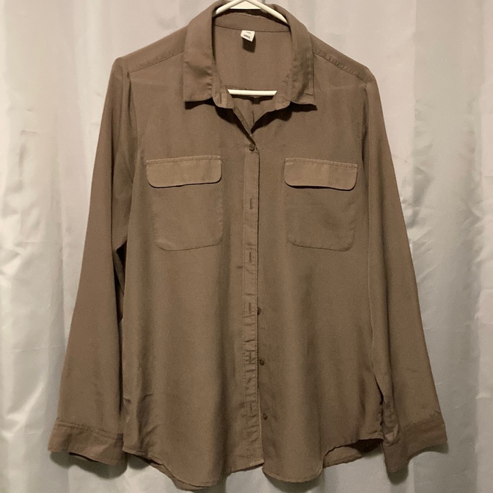 Old Navy Long Sleeve Button Shirt,Khaki Brown,Polyester